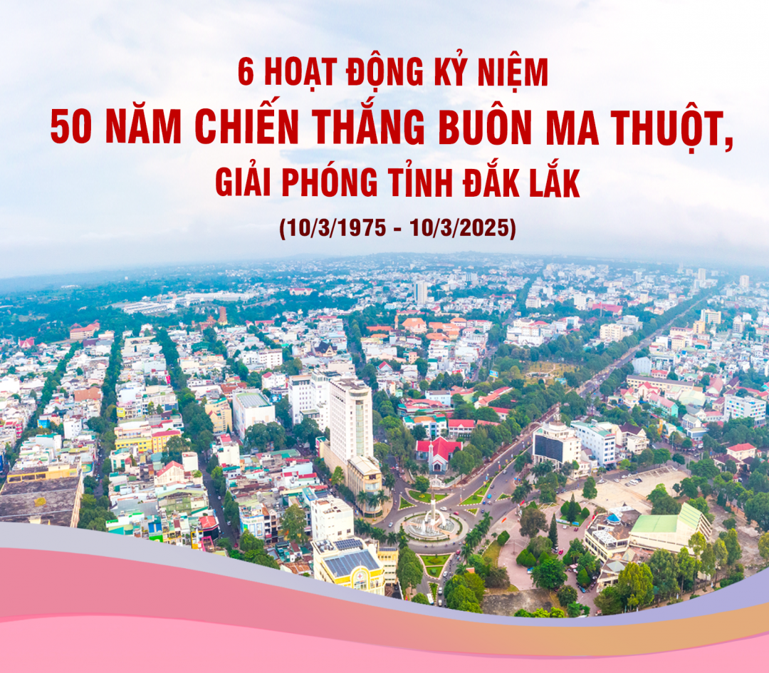 (Infographic) 6 hoạt động kỷ niệm 50 năm Chiến thắng Buôn Ma Thuột, giải phóng tỉnh Đắk Lắk (10/3/1975 - 10/3/2025)